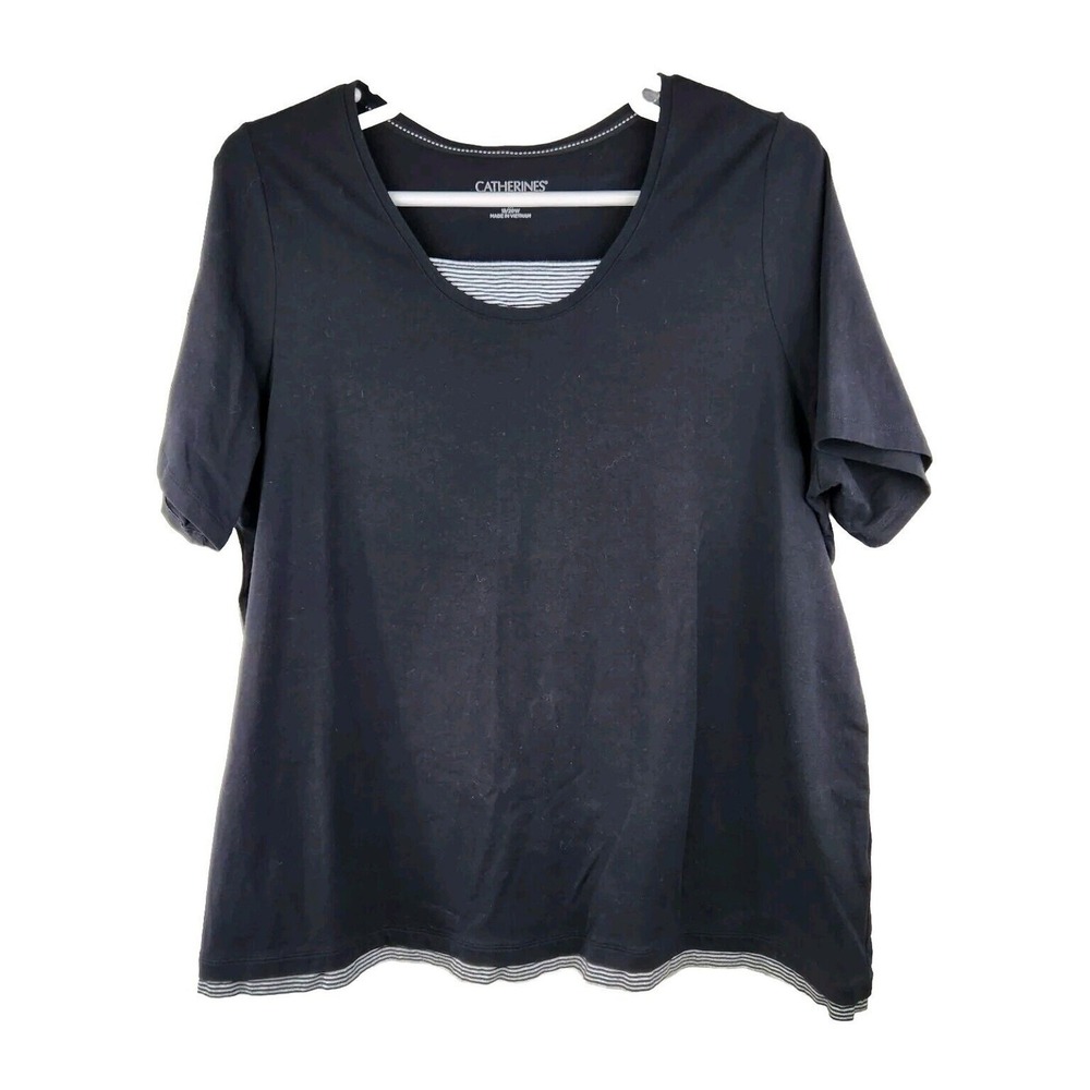 Catherine's Women's 1X 18/20w Short Sleeve Striped Accent Top Tunic